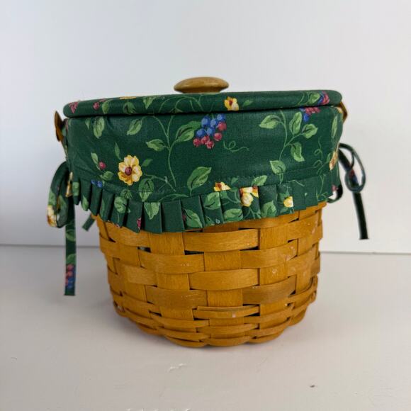 Longaberger 1996 Medium Fruit Basket Liner Protector Lid Emerald Vine - Picture 1 of 13
